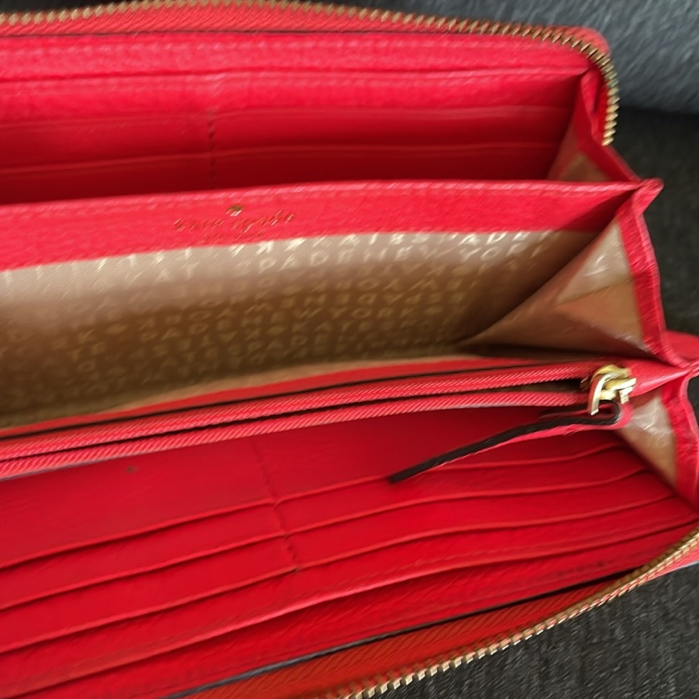 Kate Spade continental large wallet purse in coral red zip around - Picture 6 of 10